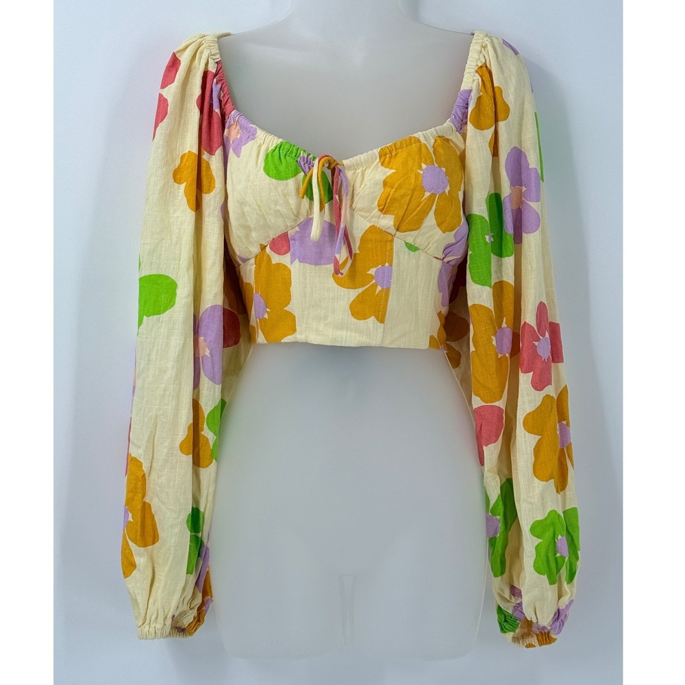 Sabo Floral Crop Top sz M /6 Long Sleeve Mod coquette peasant resort festival